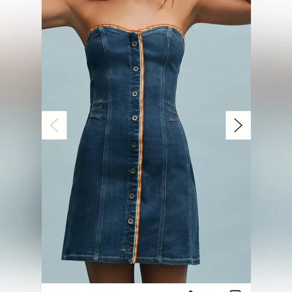 NEW Pilcro Button Front denim strapless dress Rainbow XS $158 RV Anthropologie - Picture 16 of 16